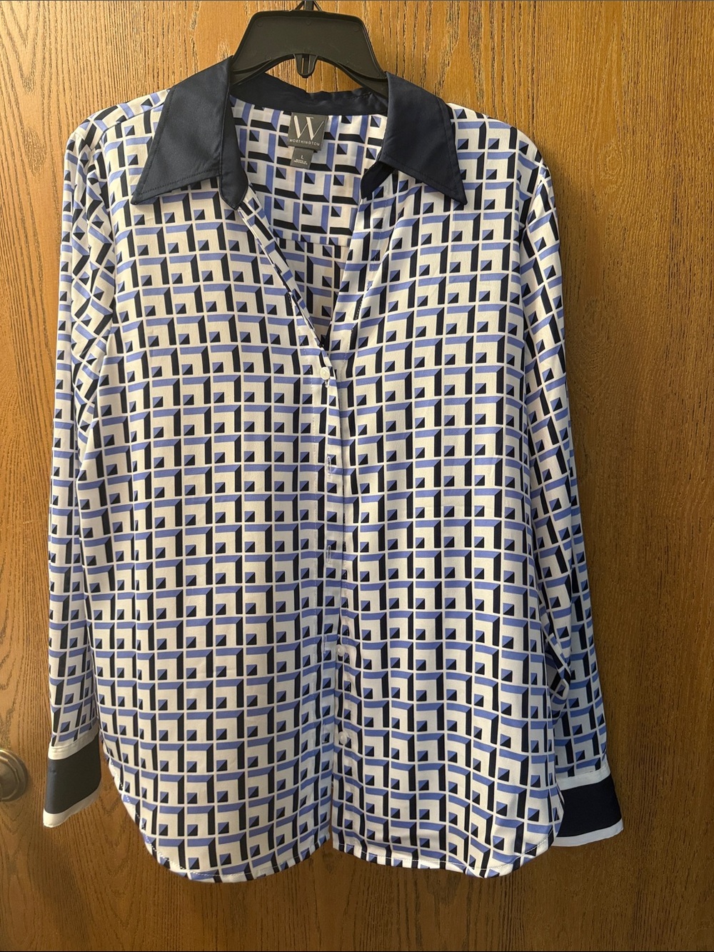 W by Worth Navy and White Geometric Button-Down Shirt